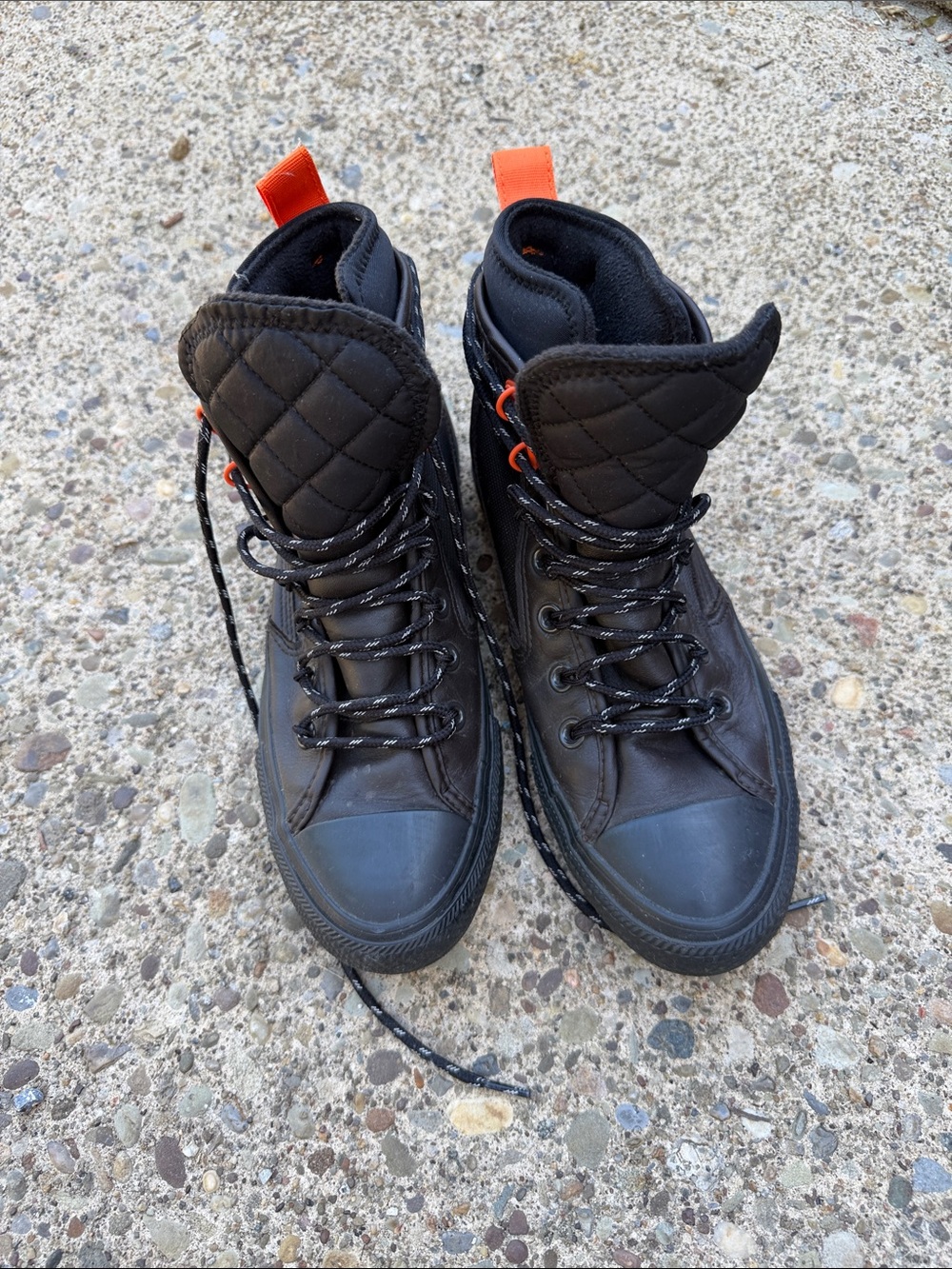 Black High-Top Quilted Sneaker Boot with Orange Pull Tab
